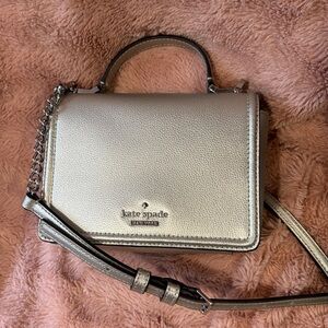 Kate Spade Maisie Patterson Drive Small Silver Metallic Crossbody Bag